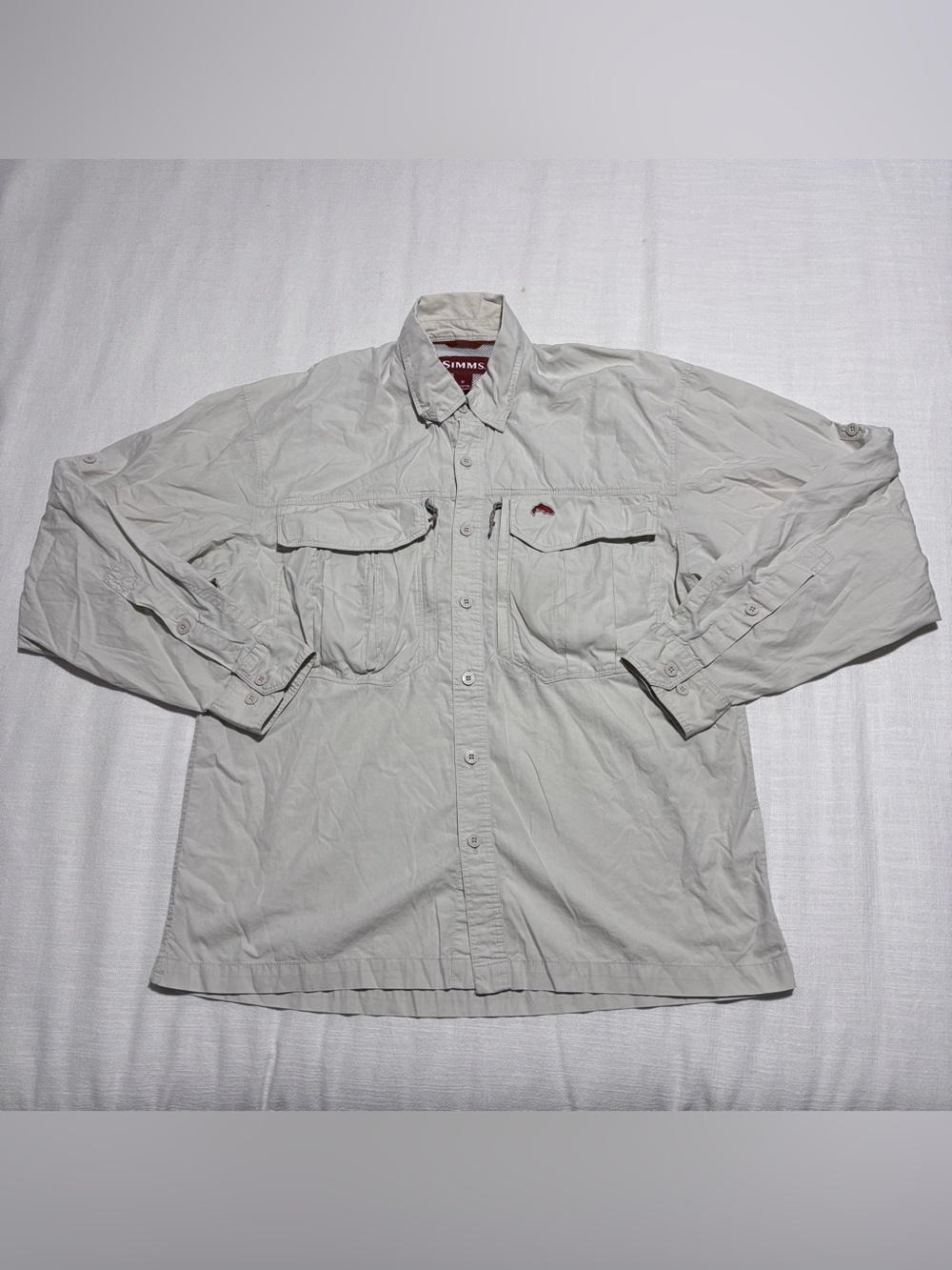Men’s Simms Fishing Long Sleeve Button Down Shirt | Beige | Size Medium